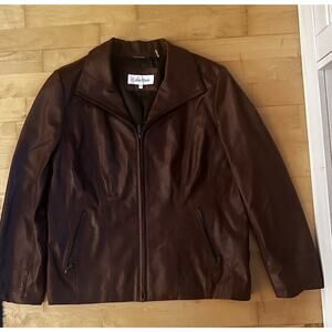 Calvin Klein Collar Genuine Brown Soft Leather Jacket Bomber Classic Zipper XL